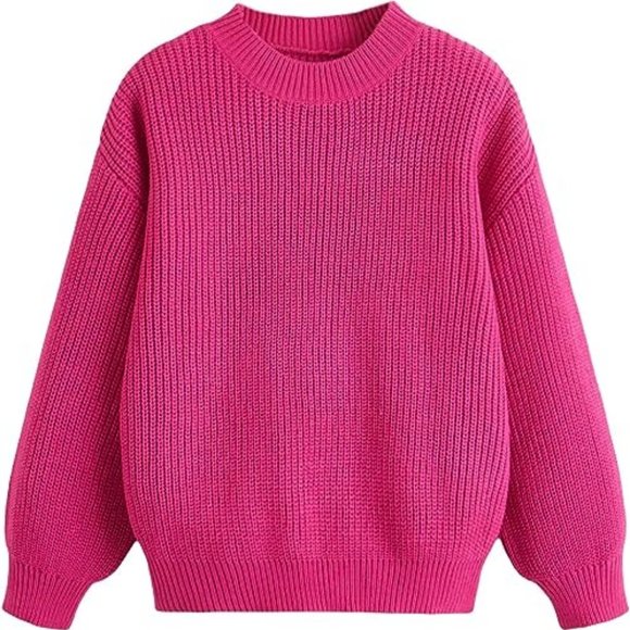 Girl's Casual Ribbed Knit Crew Neck Long Sleeve Pullover Sweater Jumper